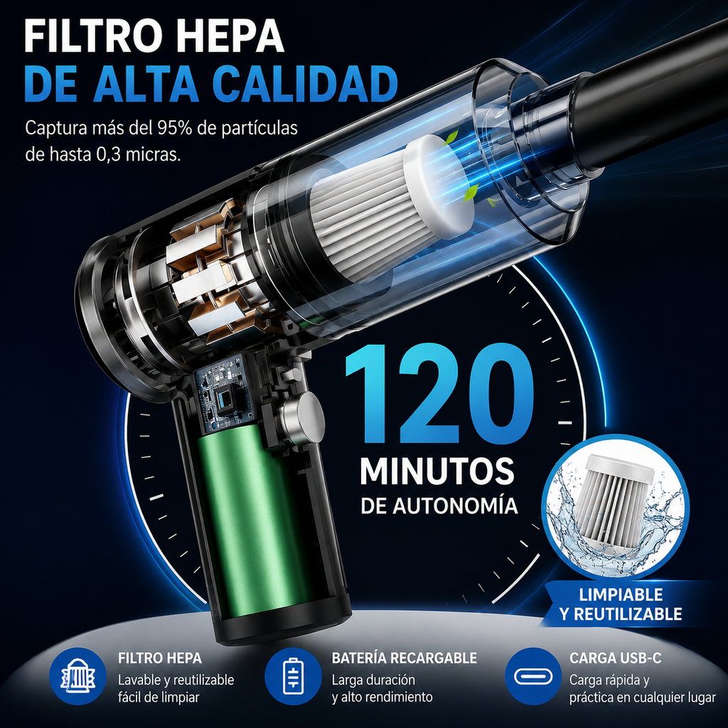 Mini Aspiradora Portátil 3 en 1 para Coche