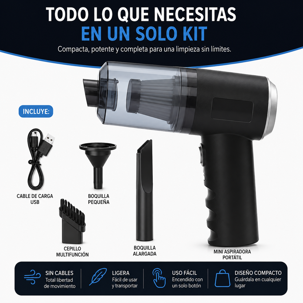 Mini Aspiradora Portátil 3 en 1 para Coche