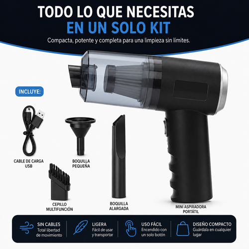 Mini Aspiradora Portátil 3 en 1 para Coche